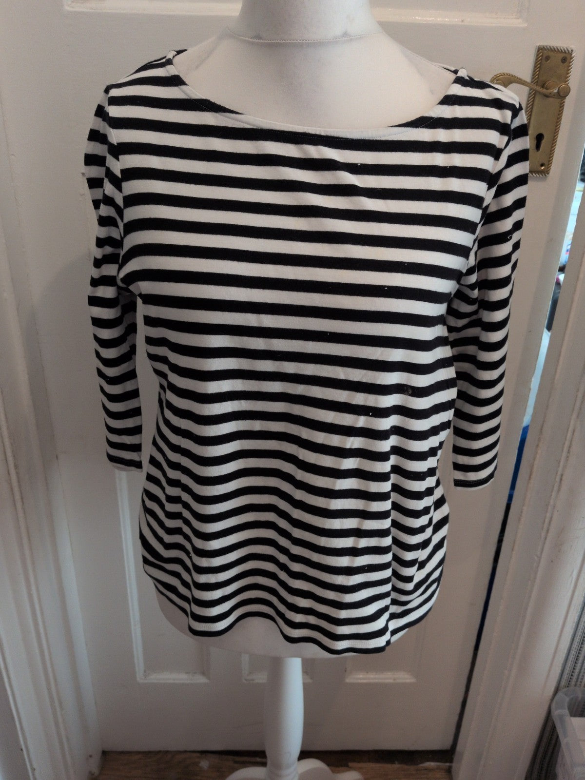 Marks And Spencer 20 Black Stripe 3/4 Sleeve T-shirt