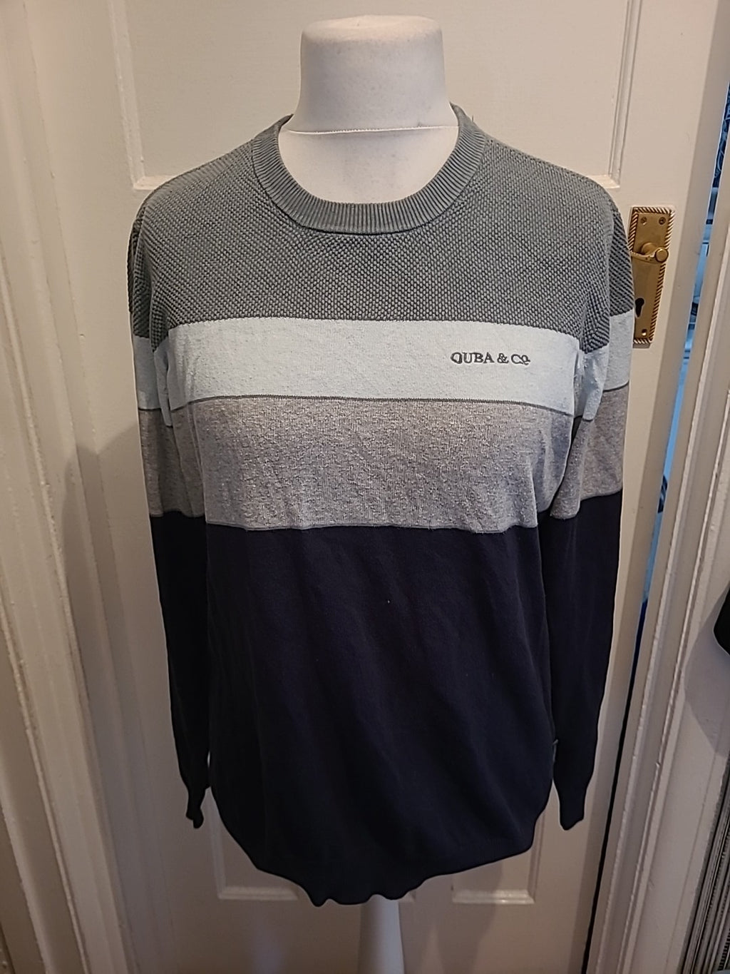 Mens Quba & Co Size Large Navy And Green Pullover Jumper