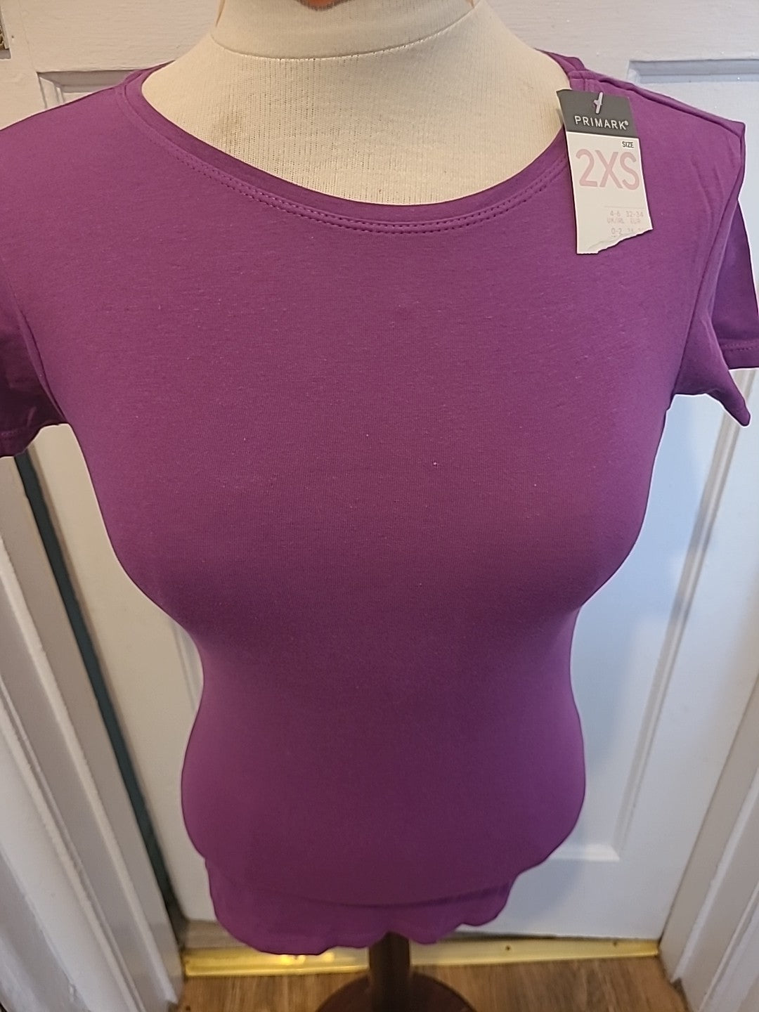 Brand New Ladies Primark Size 2XS Purple Stretch Crew Tshirt