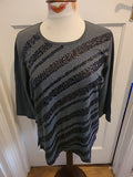 Ladies Quacken Factory Size Medium Grey With Black Sequin Long Sleeved Tshirt