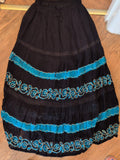 Large Black Long Length Lined With Blue Skirt Elasticated Flare