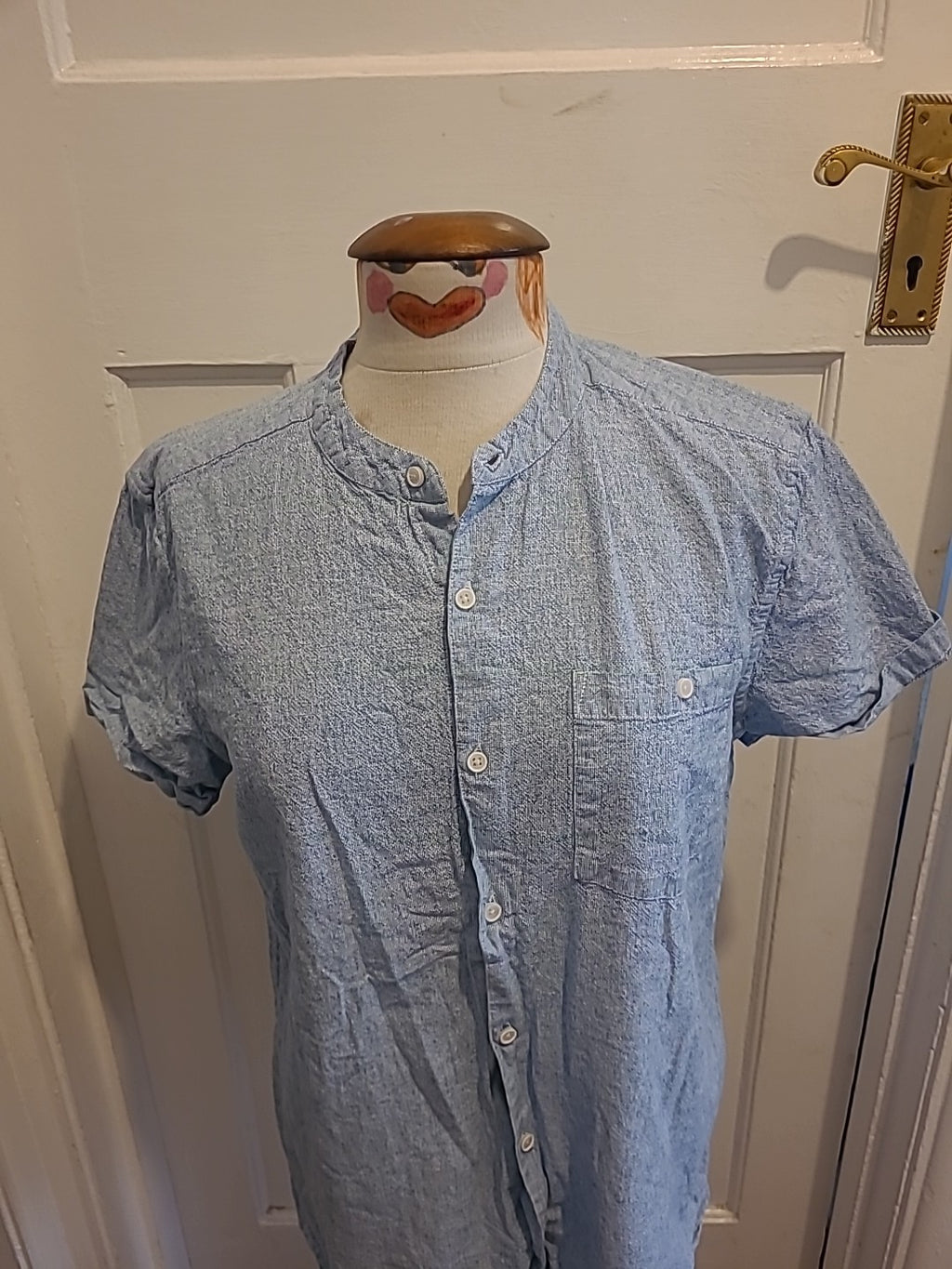 Mens Peacocks Size Medium Blue Fleck Short Sleeved Polo
