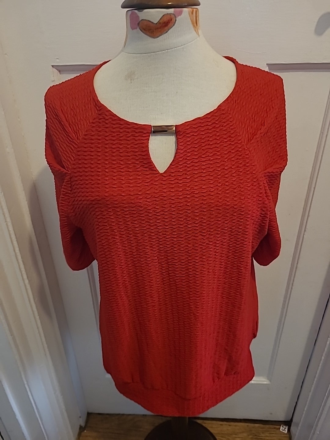 Ladies Roman Size 12 Red Detailed Material Short Sleeved Blouse