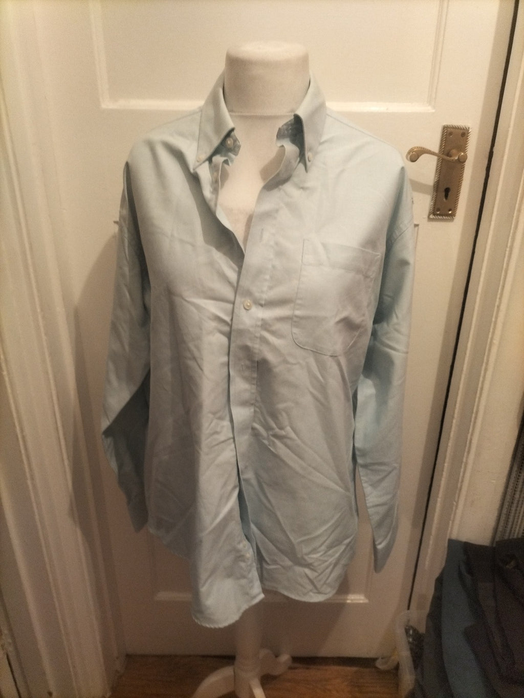 Mens Marks And Spencer Size 16.5 Light Aqua Smart Shirt Long Sleeved