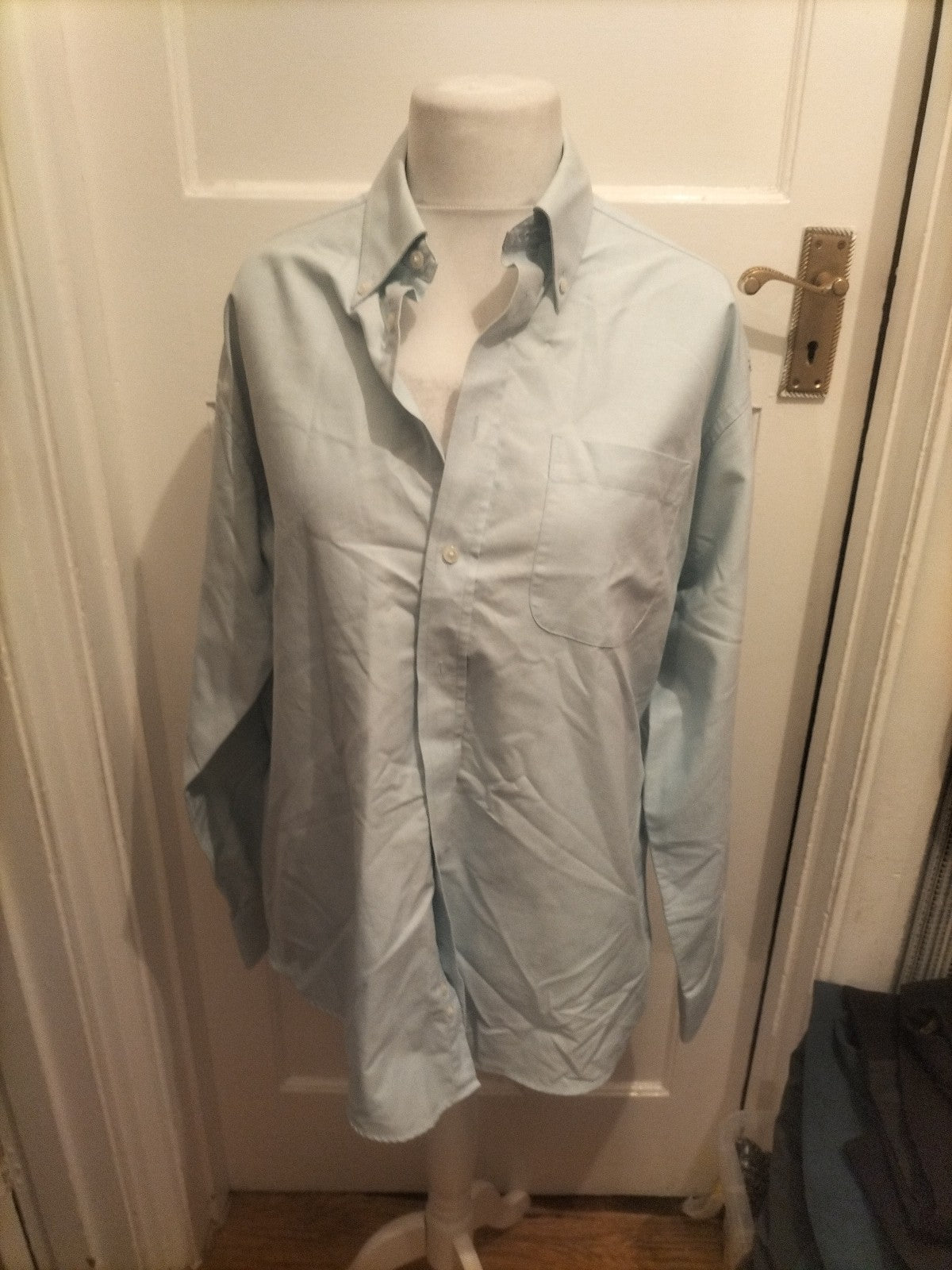 Mens Marks And Spencer Size 16.5 Light Aqua Smart Shirt Long Sleeved