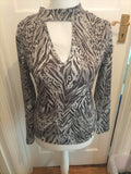Star By Julien Mcdonald 12 Silver Grey White Long Sleeve Blouse V Neck