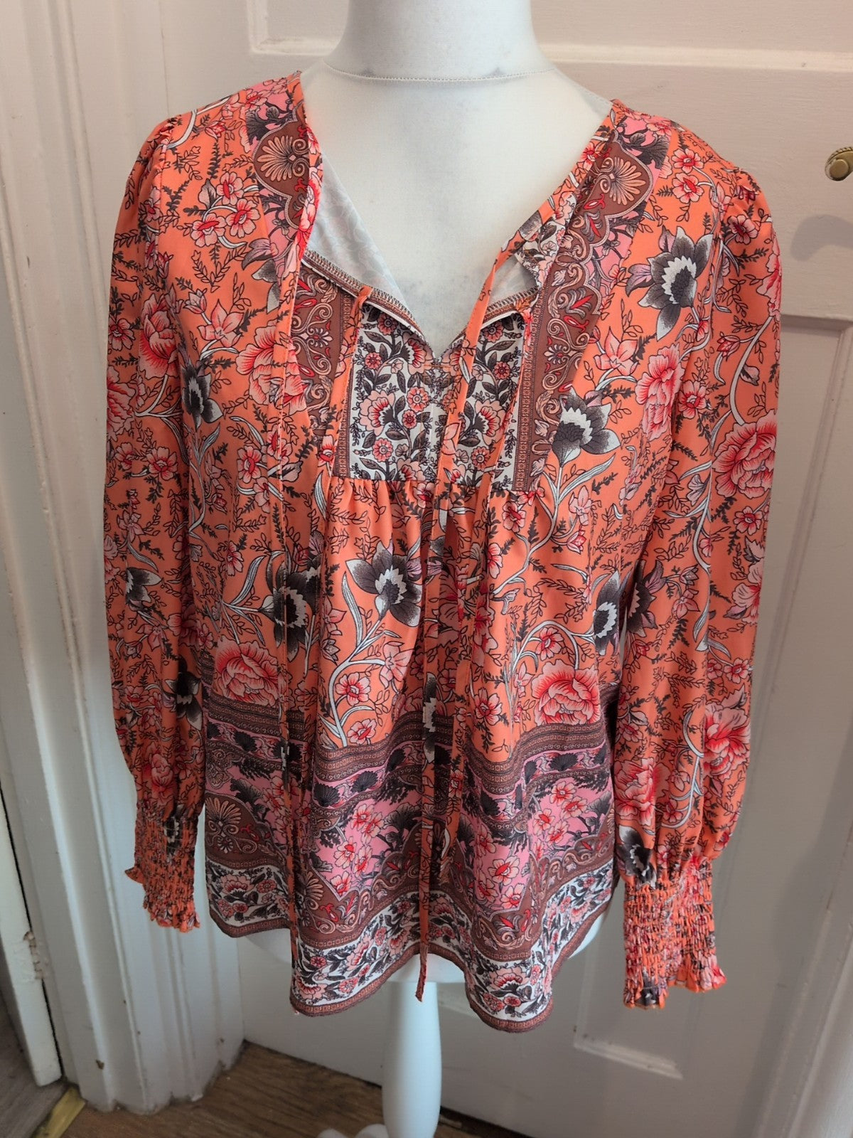 Orange Floral Large Long Sleeve Blouse