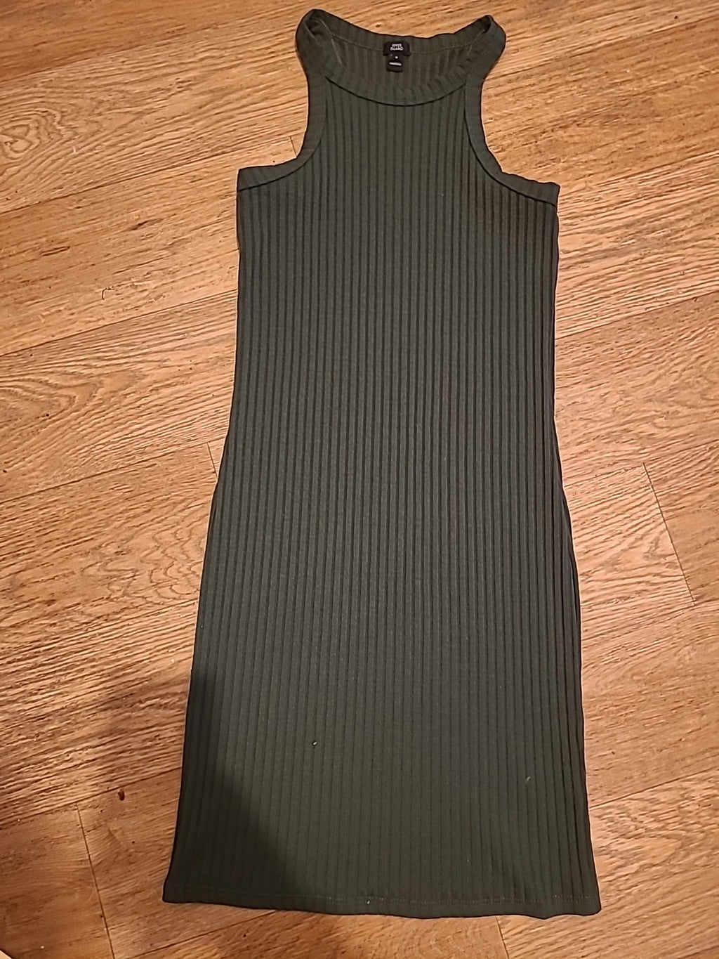 Ladies River Island Size 8 Dark Green Ribbed Pencil Dress Sleeveless