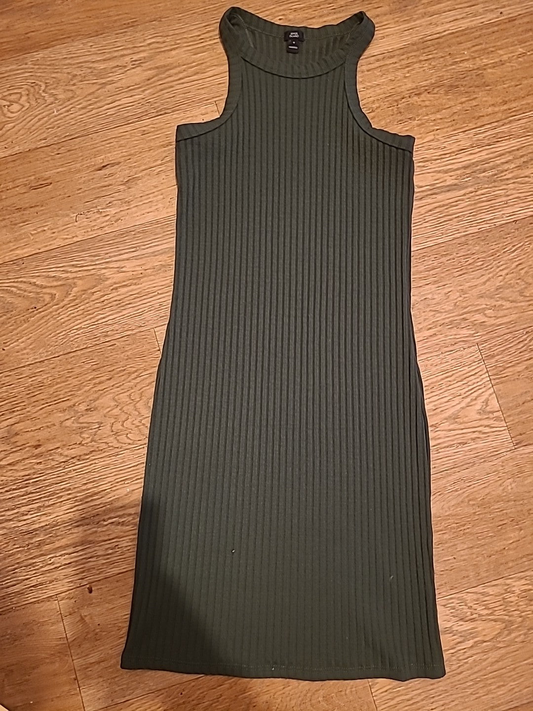 Ladies River Island Size 8 Dark Green Ribbed Pencil Dress Sleeveless