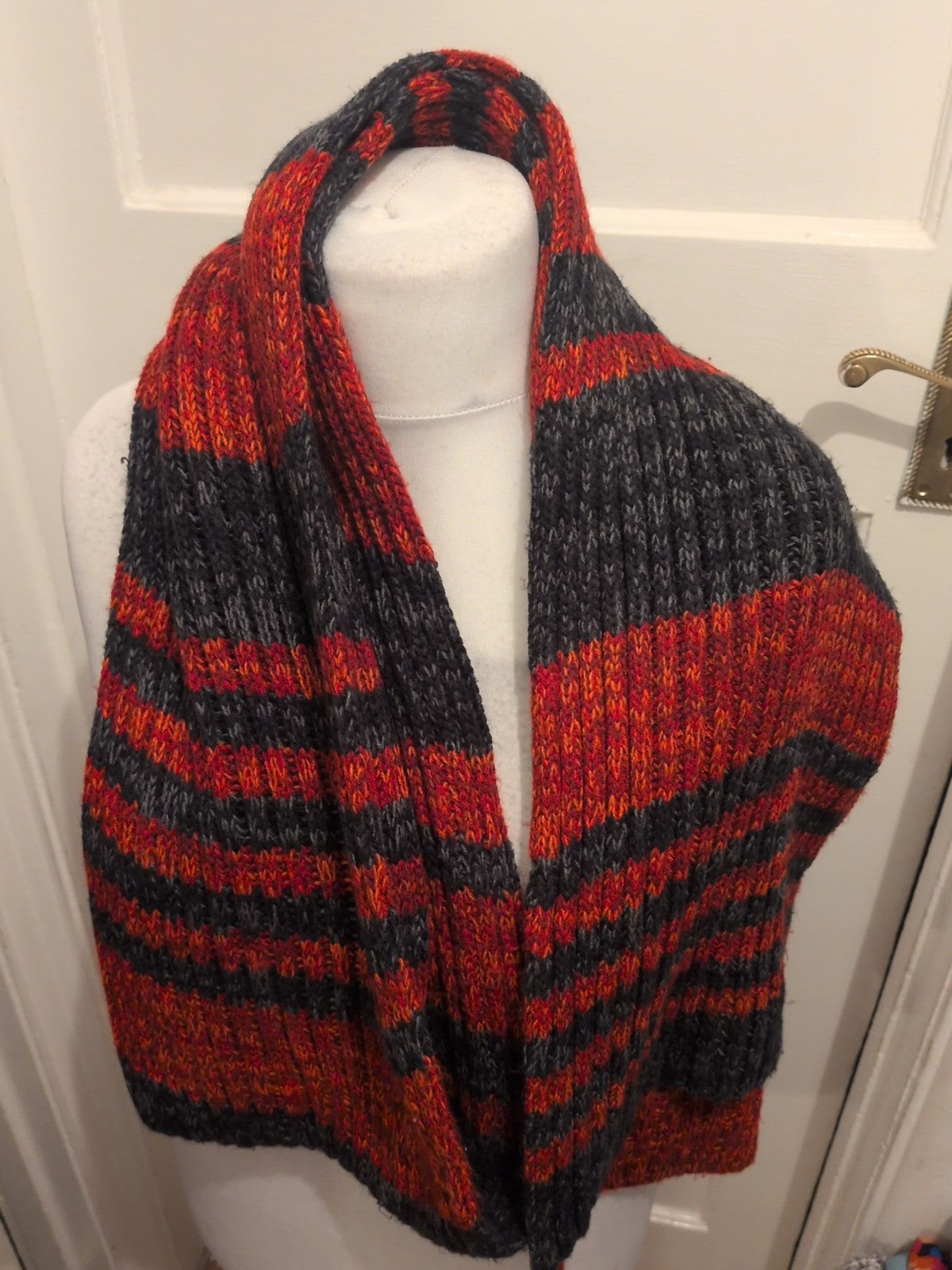 Mens Red And Grey Striped Large Scarf