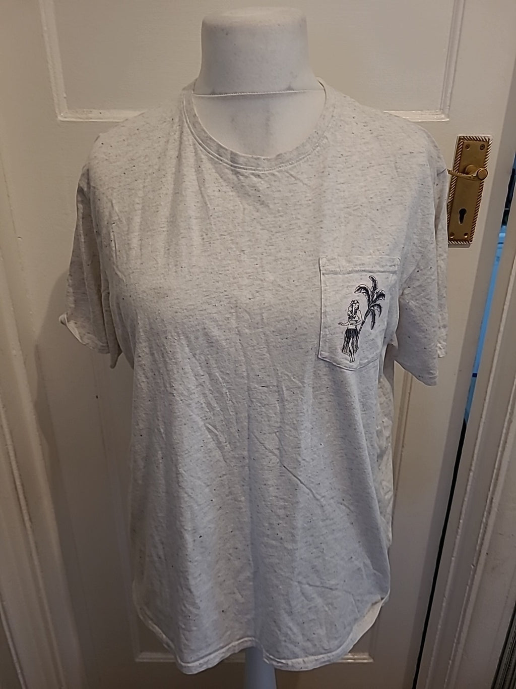 Mens M&S Size L Grey Palm Tree Short Sleeved Pyjama Top
