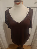 Ladies Next Size 18 Brown Star Detail V Neck Short Sleeve Blouse