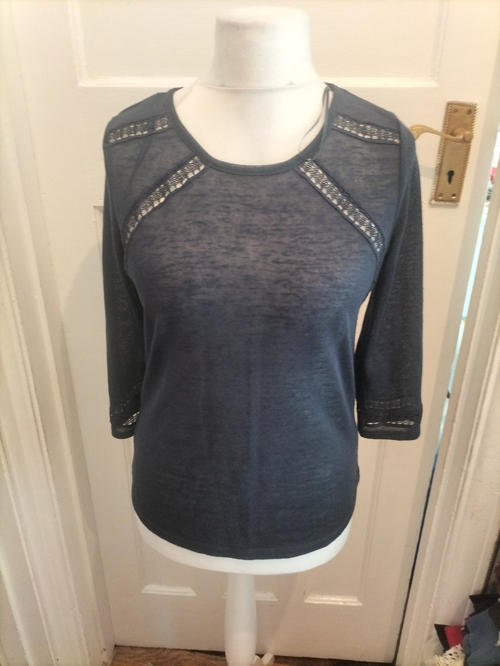 F&F 10 Navy Long Sleeved Pattern On Front Blouse