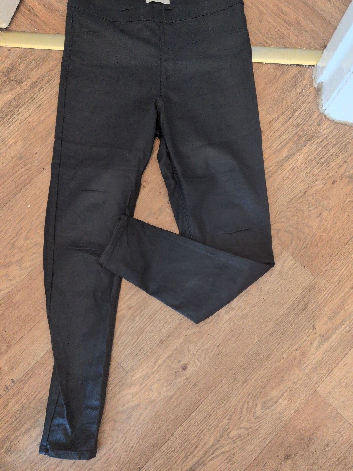 Ladies Marks And Spencer Size 14 Black Pleather Jegging