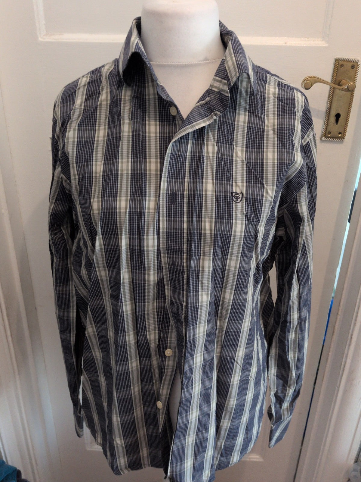 Cottonfield XL Navy Check Long Sleeve Shirt