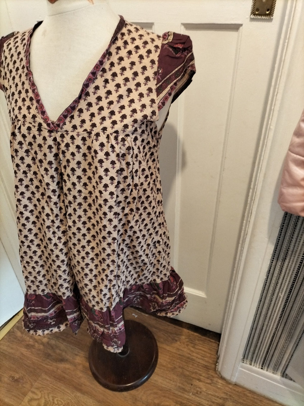 Ladies Primark Size 14 Purple Light Brown Floral Cap Sleeved Tunic