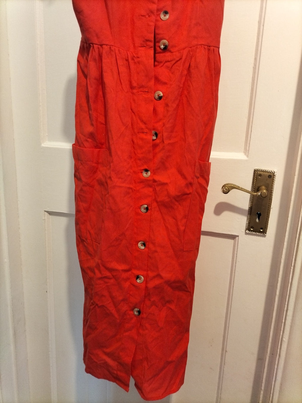 Ladies Primark Size 6 Orange Buttoned Sleeveless Dress