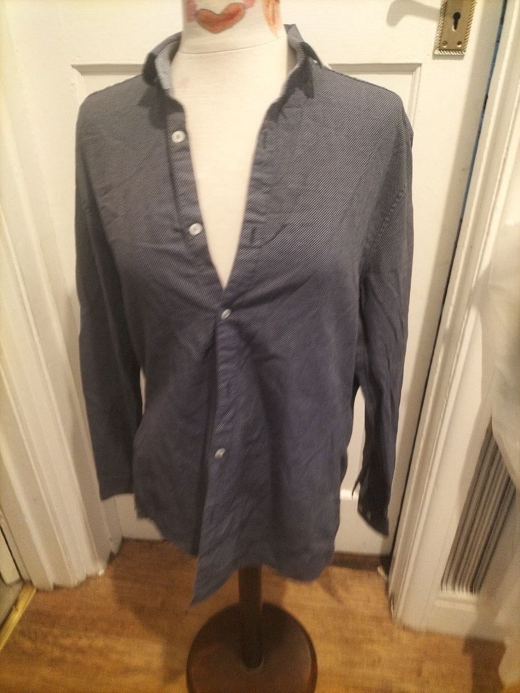 Mens H&M Size Medium Navy White Dotted Shirt