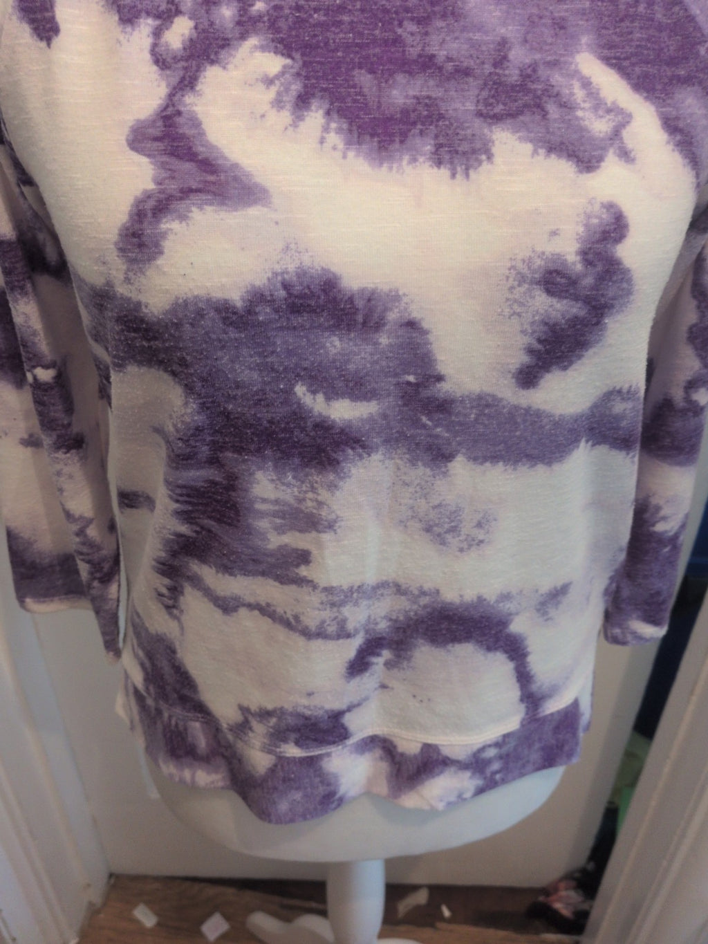 Ladies M&S 3/4 Sleeve Top Purple/Ivory  Free Delivery Size 12