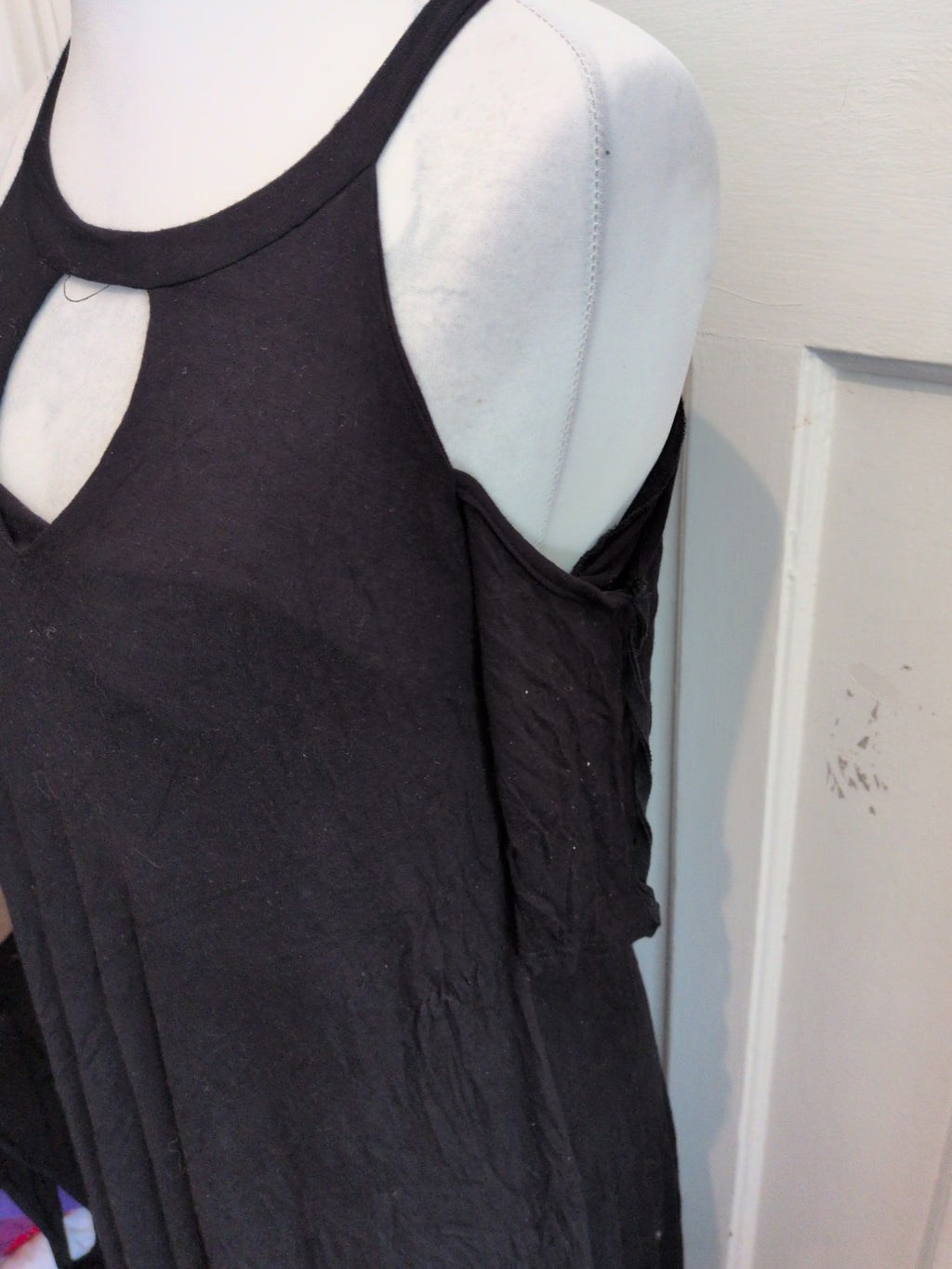 Large Black Cowl Neck Midi Short Sleeve Dress