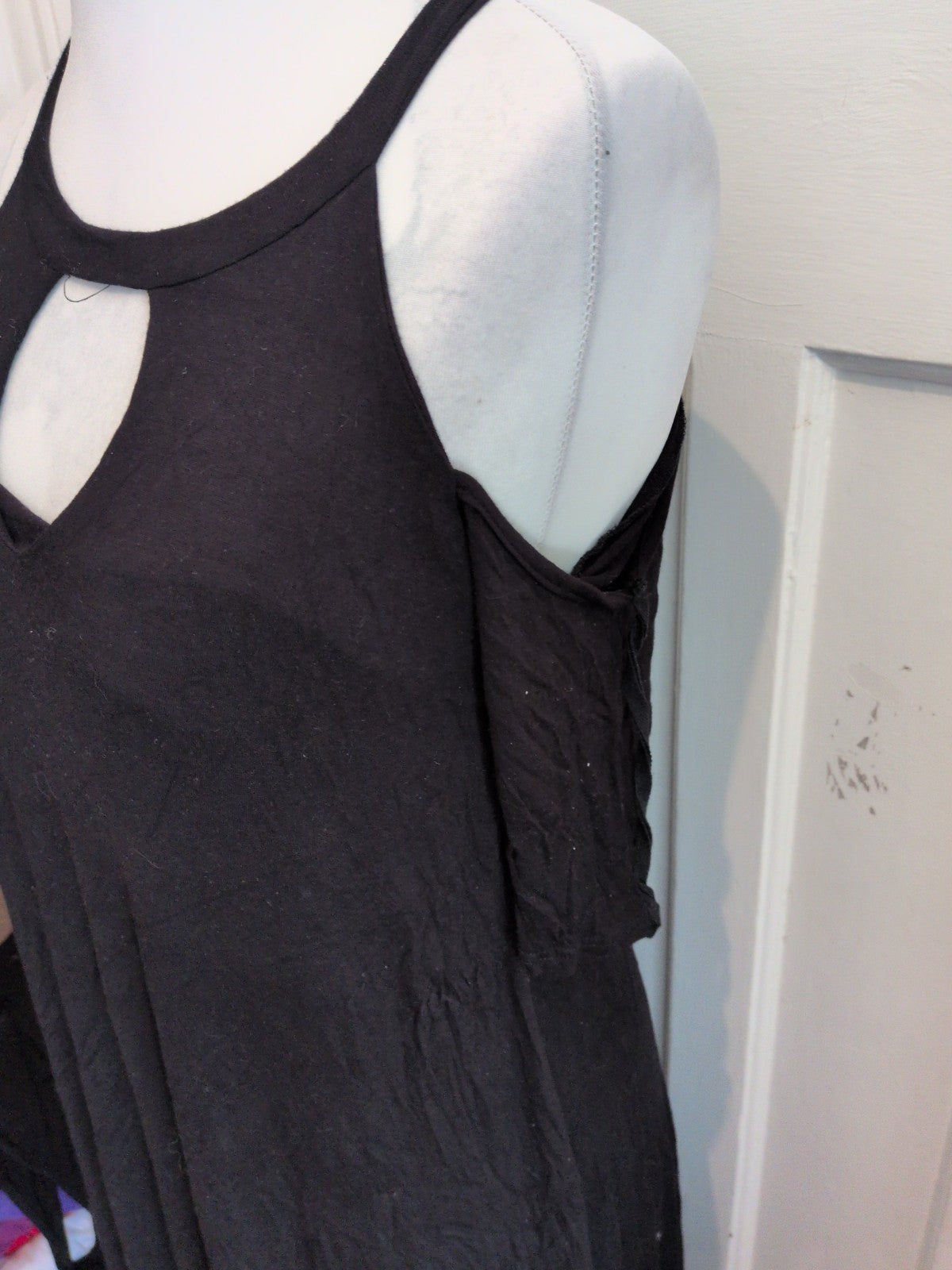 Large Black Cowl Neck Midi Short Sleeve Dress