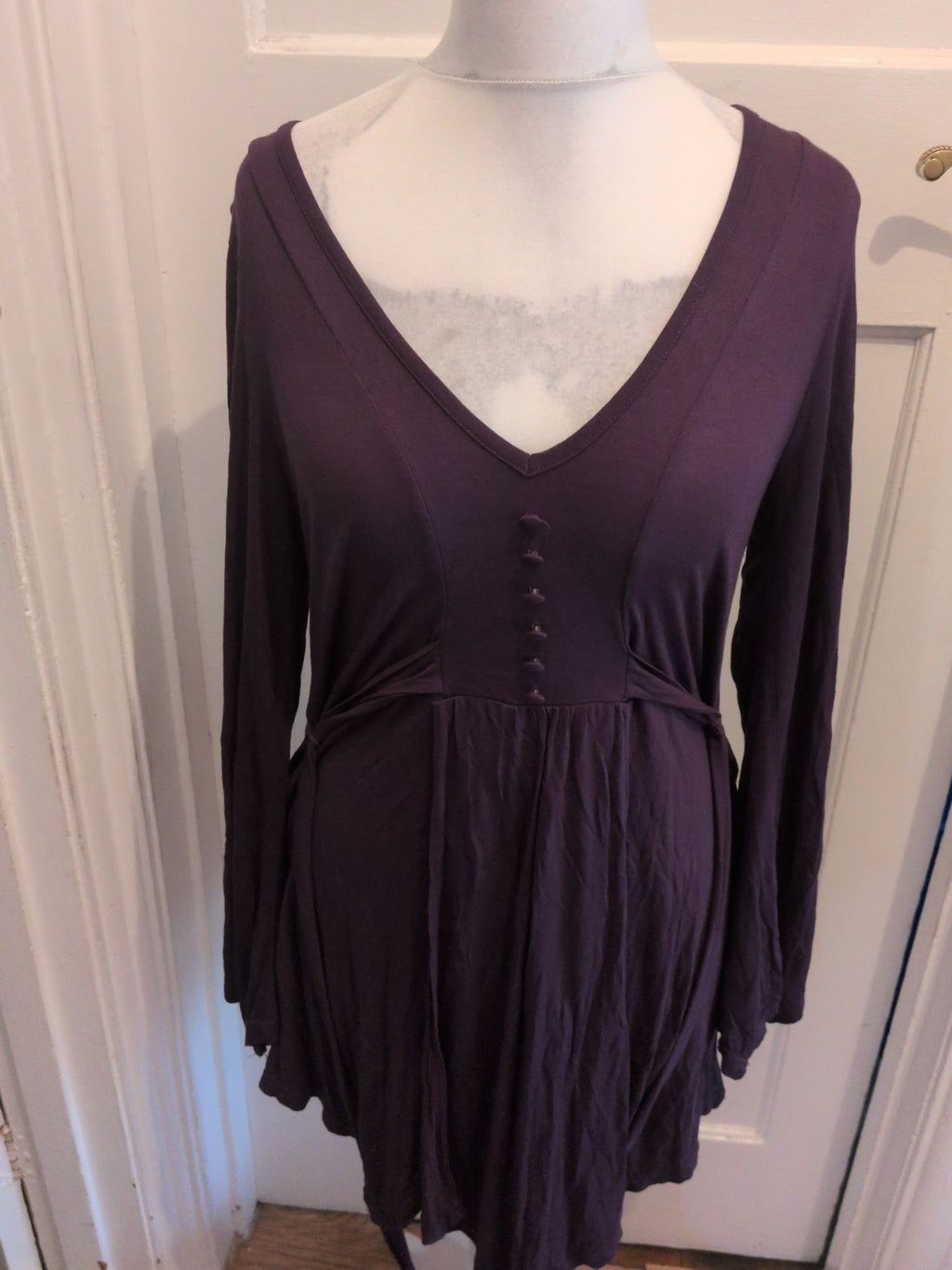 Evan 16 Deep Purple Long Sleeve V Neck Blouse