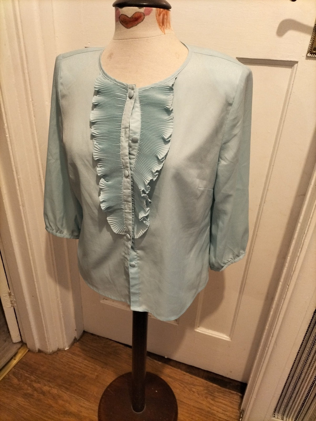 Ladies Eastex Size 12 Pale Turquoise Ruffle Short Sleeved Blouse