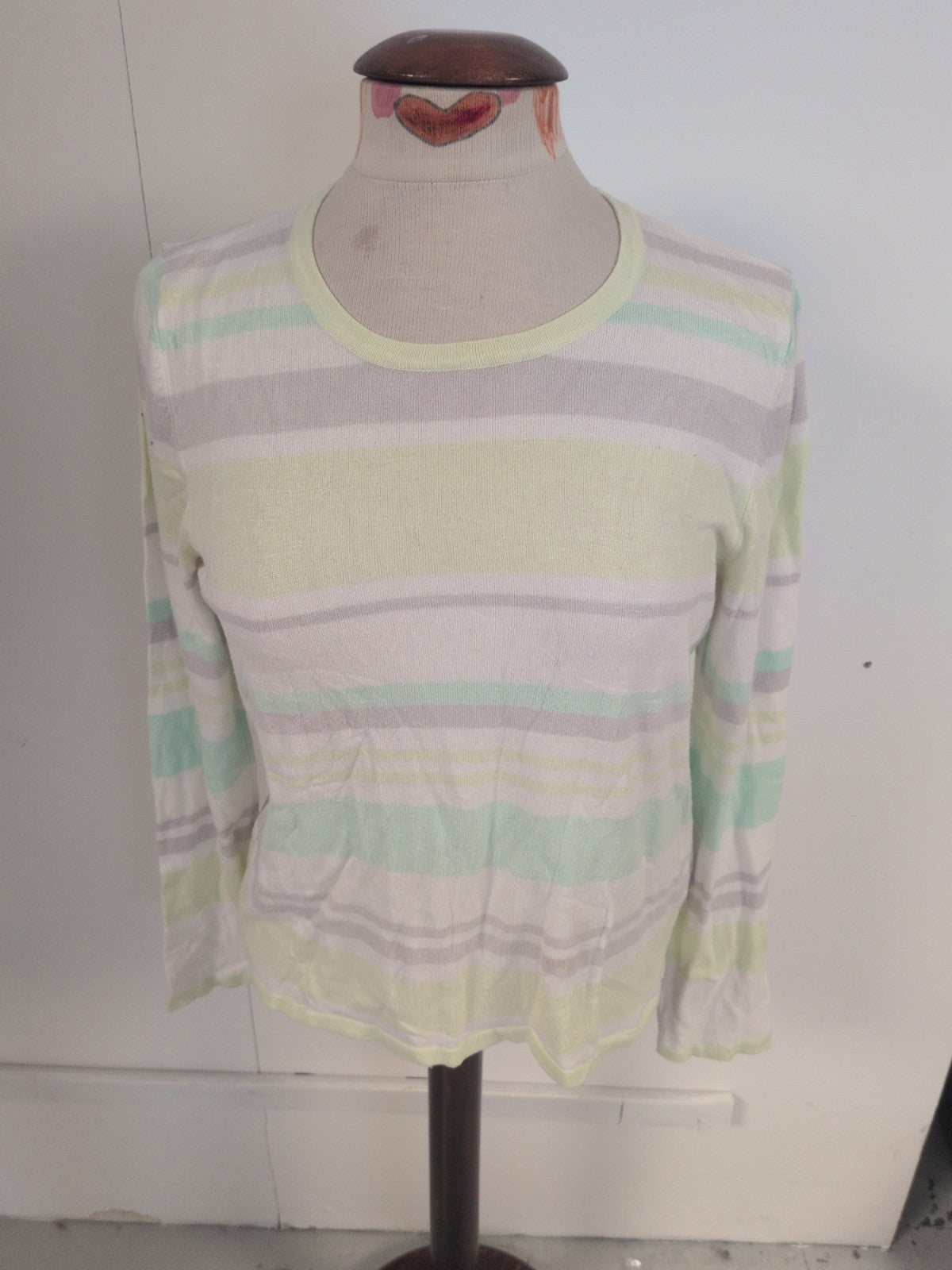 Marks And Spencer 14 Pale Greens And White Long Sleeve Blouse