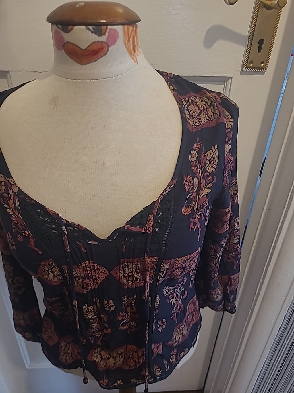Ladies Indigo Size Small Black Brown Long Sleeved Blouse
