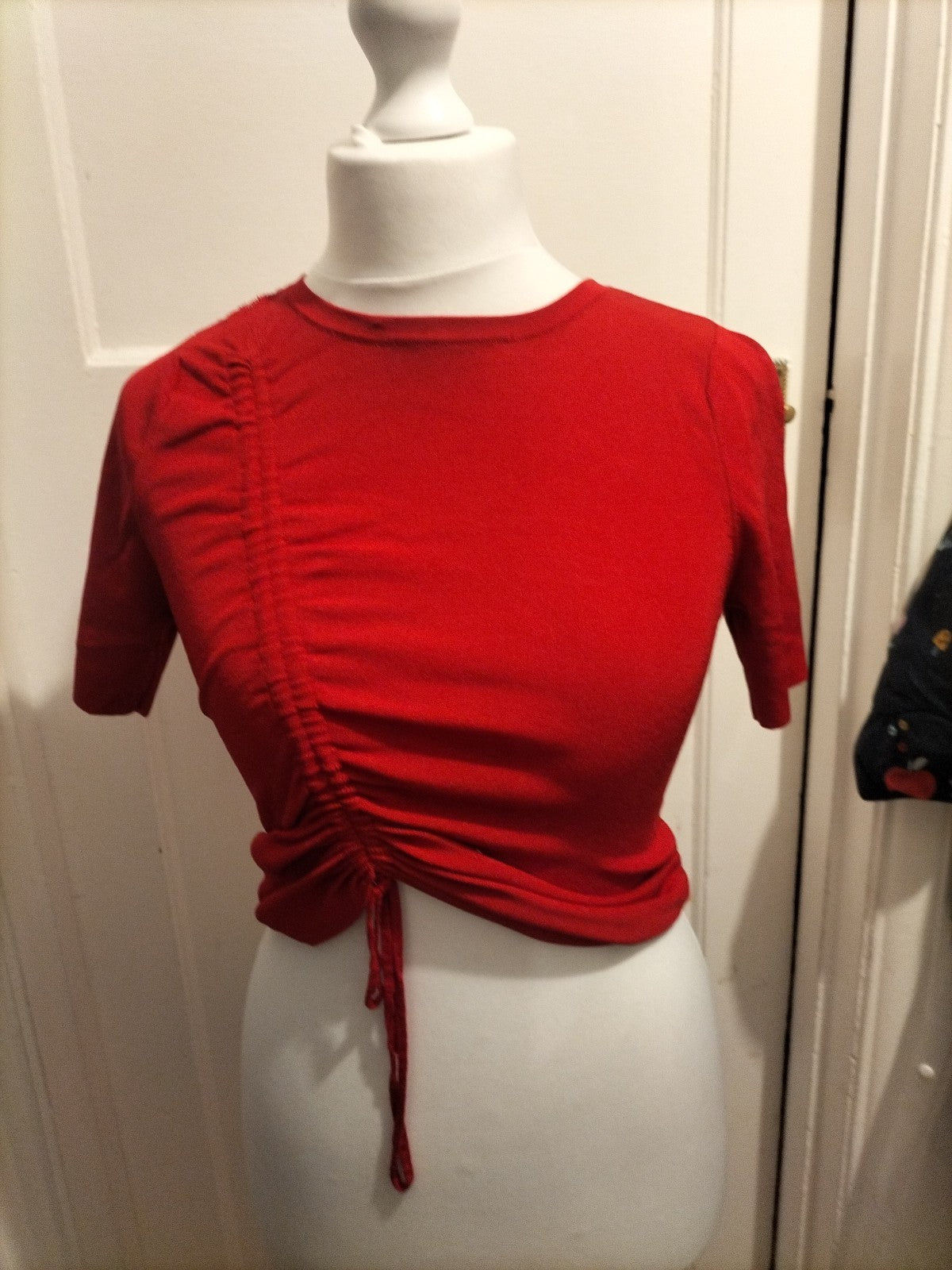 Ladies Zara Size Small Red Short Sleeved Ruched Top
