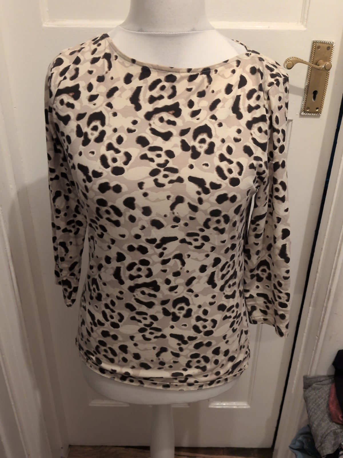 M&S Collection 12 Pale Beige And Black Long Sleeve Blouse