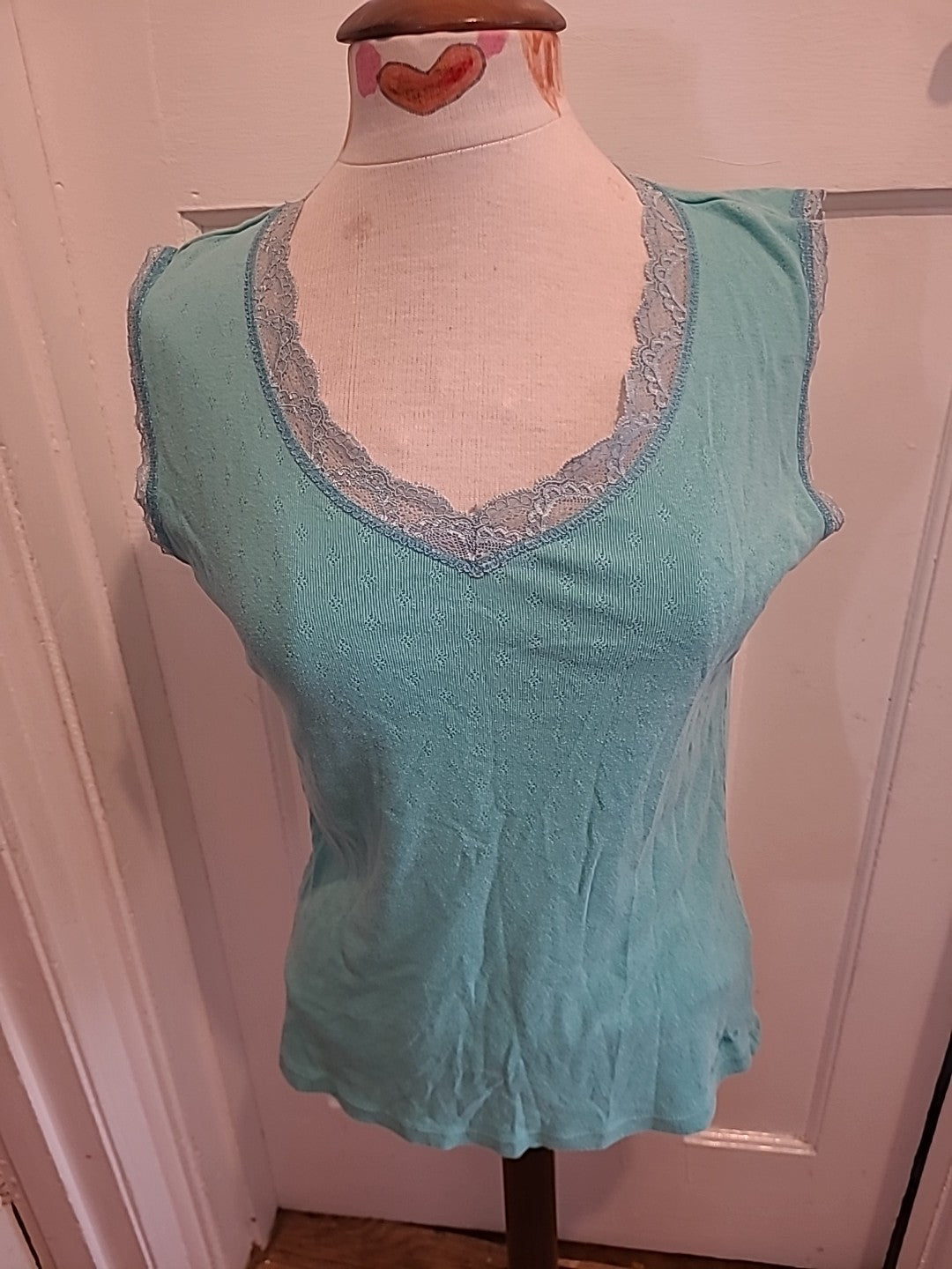 Ladies Weird Fish Size Medium Turquoise Sleeveless Blouse