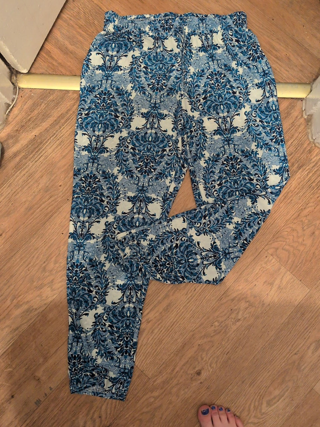 2XL Blue White Aqua Turquoise Elasticated Trousers