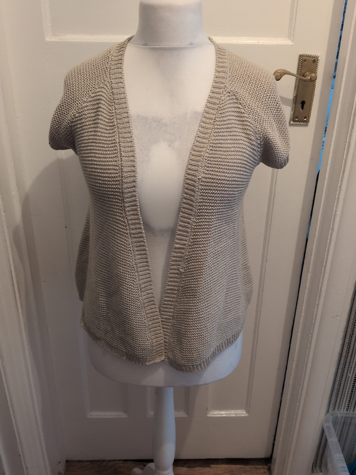 Peacocks 10 Beige Knit Short Sleeve Open Blouse Cardigan