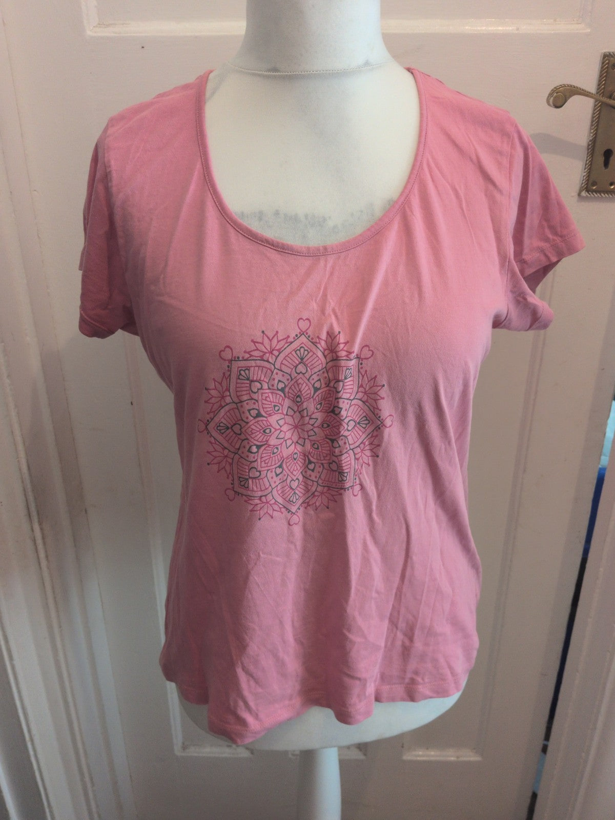 Ladies Baardangels Size 16 Pink Print Short Sleeve T-shirt