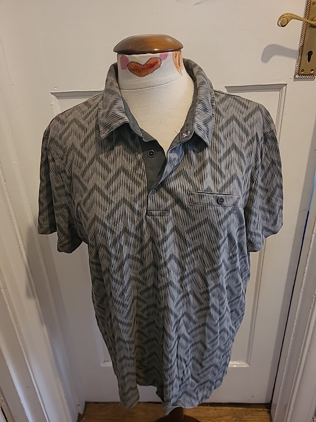 Mens Tu Man Size Large Khaki/Grey Short Sleeved Polo