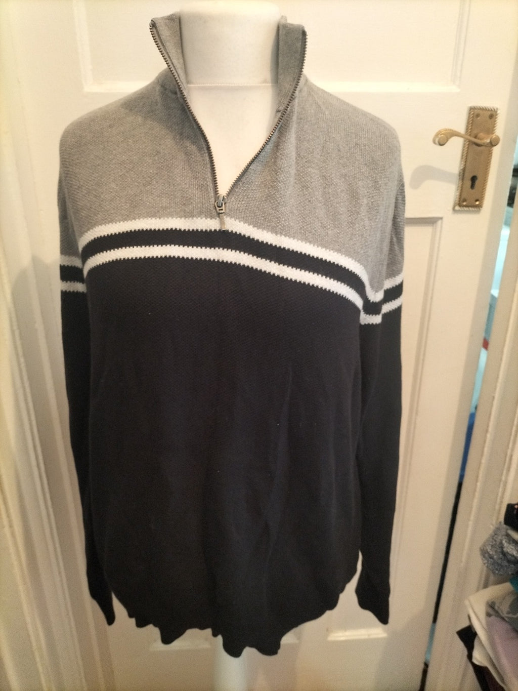 Tu Man Large Cotton Grey And Black Pullover Jumper