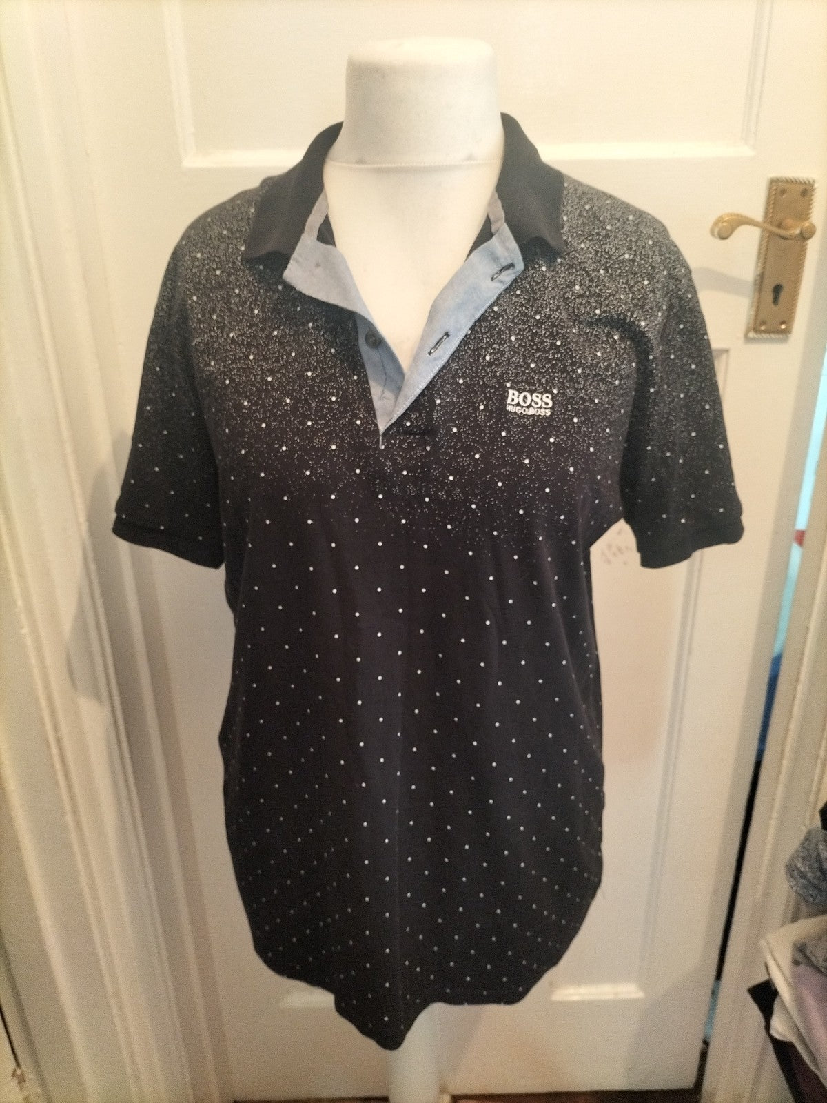 Hugo Boss 2XL Black Patterned Short Sleeve Polo