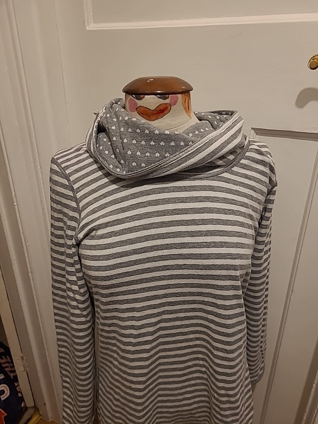 Ladies Size M/L Grey Striped Roll Neck Jumper