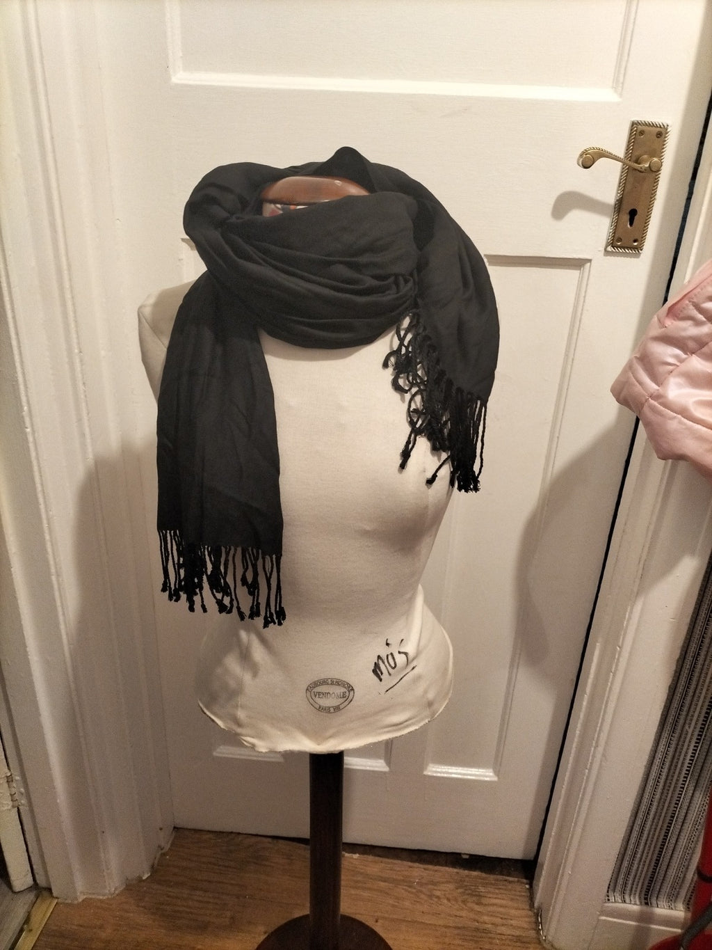 Ladies Black With Frayed Hem Scarf