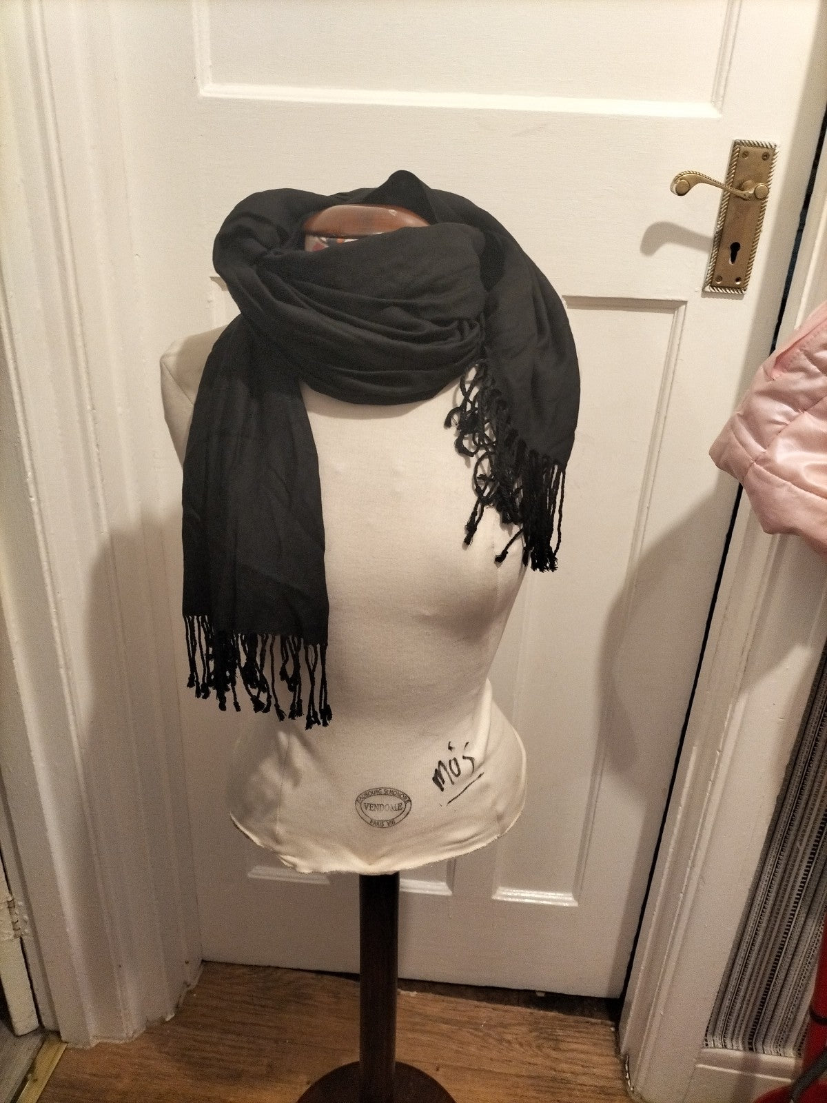 Ladies Black With Frayed Hem Scarf