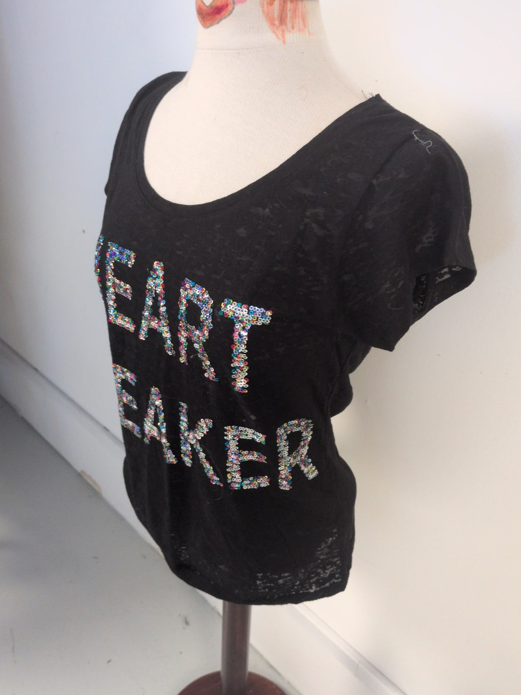 Primark 12 Black With Multicoloured Sequins "Heartbreaker" T-shirt Short Sleeve