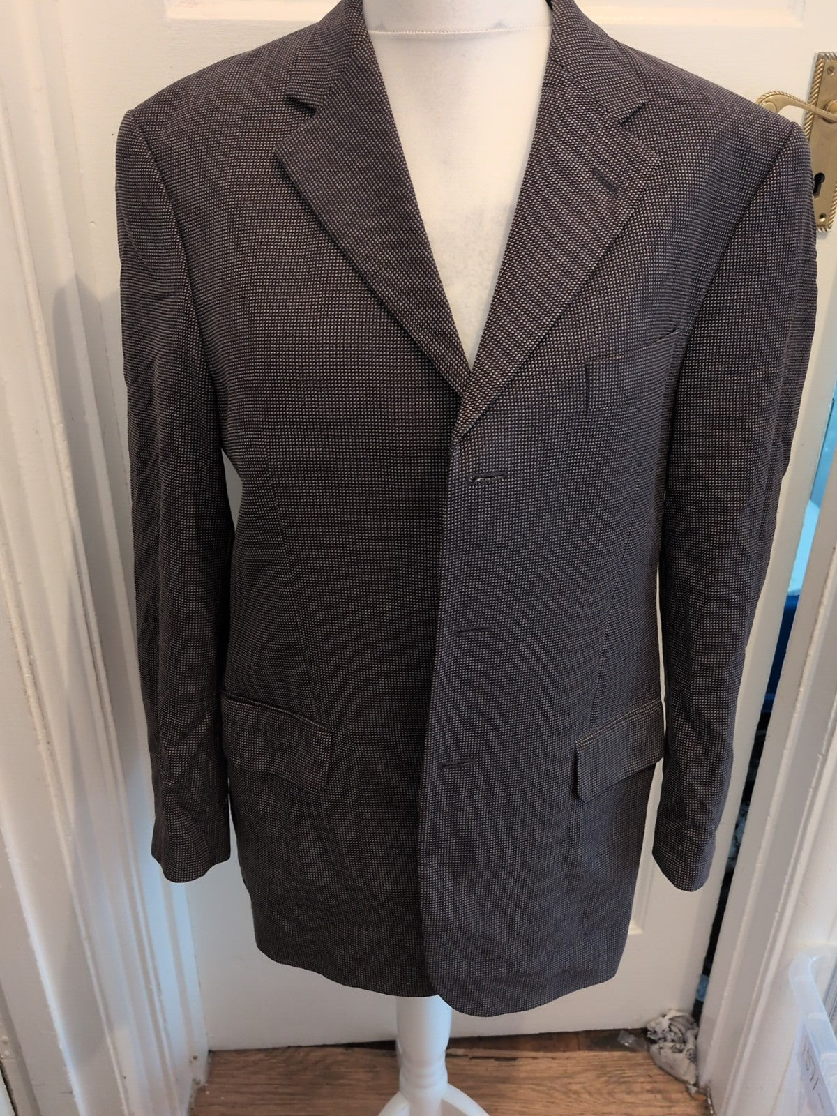 Marks And Spencer 40M Navy Beige Dotty Silk And Wool Suit Jacket