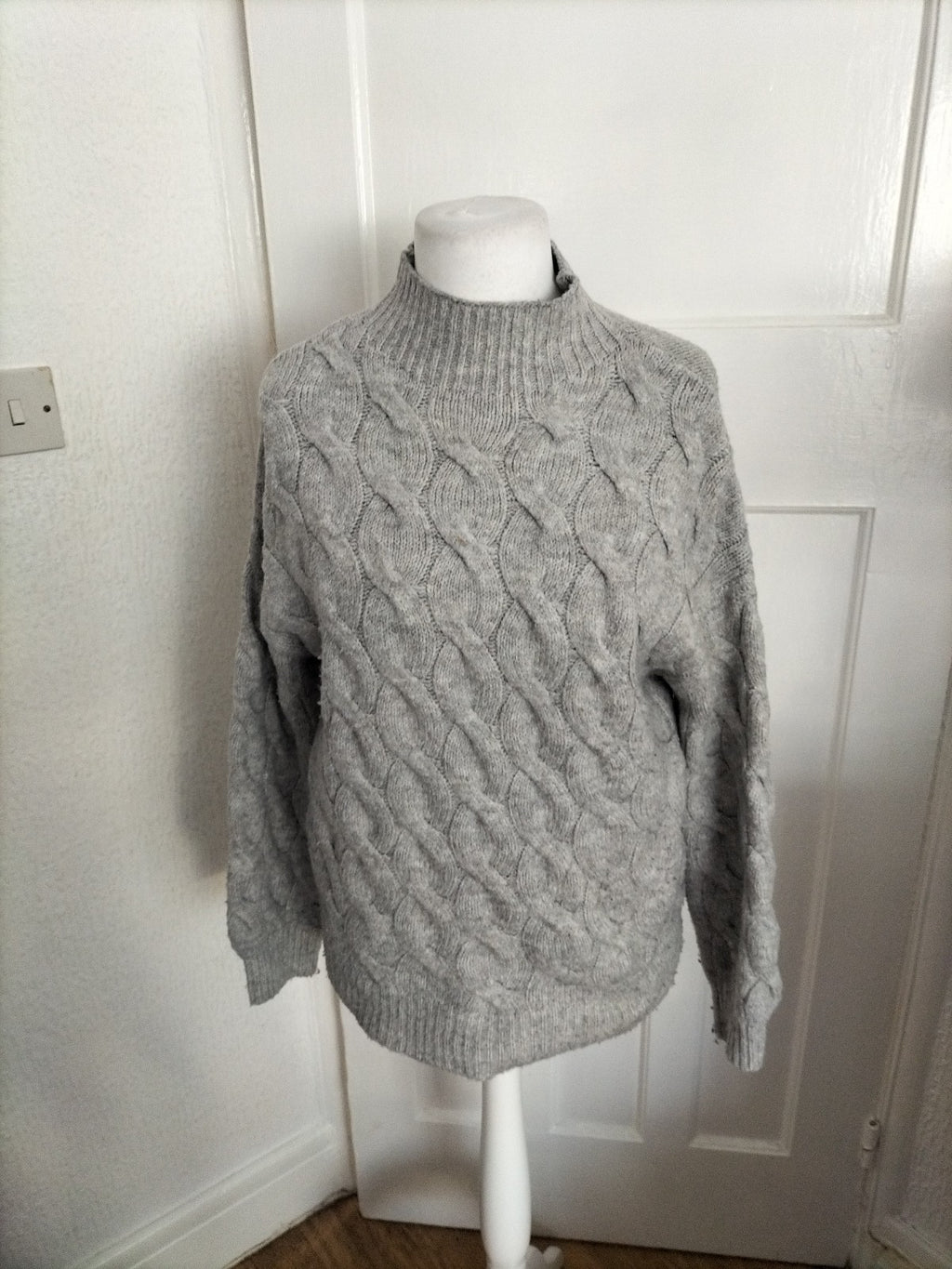Ladies Papaya Size S/M Grey Patterned High Neck Jumper