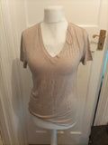 Ladies F&F Size XS Beige V Neck Short Sleeve T-shirt