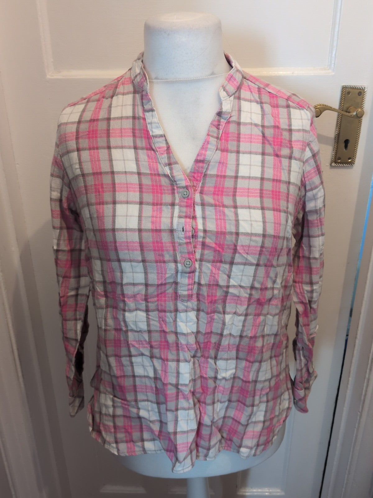 Ladies Riders By Lee Size Medium Pink And Grey Checkong Sleeve Shirt