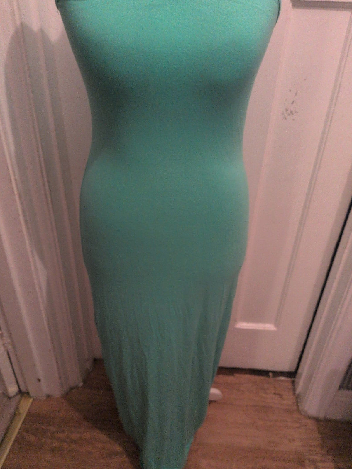 Primark 10 Mint Green Long Length Pencil Dress Sleeveless Small Mark On Front