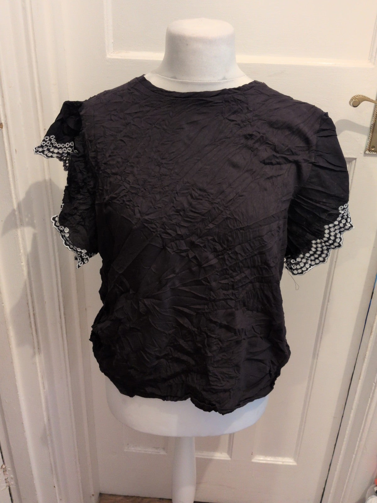 George 20 Black With White Embroidery Trim T-shirt