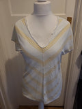 Ladies Tu Size 12 White And Yellow Short Sleeved Striped Blouse