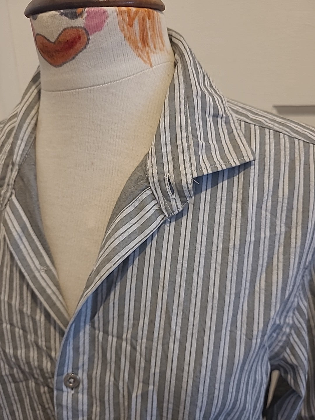 Mens River Island Size Medium Grey Silver Striped Long Sleeved Shirt